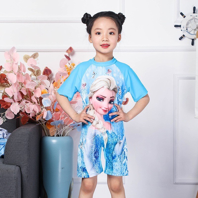 Đồ Bơi Bé Gái Liền Thân Habi Fashion HB2305 Tặng Kèm Mũ Họa Tiết Elsa Chất Liệu Co Giãn Cho Bé Từ 9-30Kg