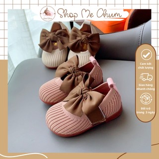 Giày cho bé gái, giày búp bê bé gái gắn nơ có quai dán