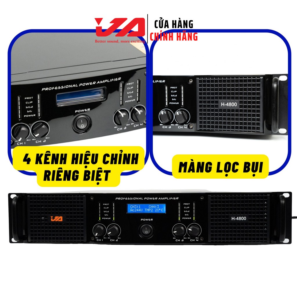 Cục Đẩy 4 Kênh JA H-4800 4800W Chính Hãng-Cục Đẩy Công Suất 4 Kênh Karaoke Gia Đình-Sự Kiện,Tặng 10M Dây Loa-JA Audio