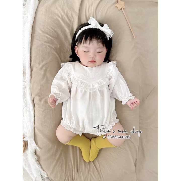 Sét body tiểu thư đầy tháng/ thôi nôi dài tay cho bé gái ren bèo ngực kèm nơ