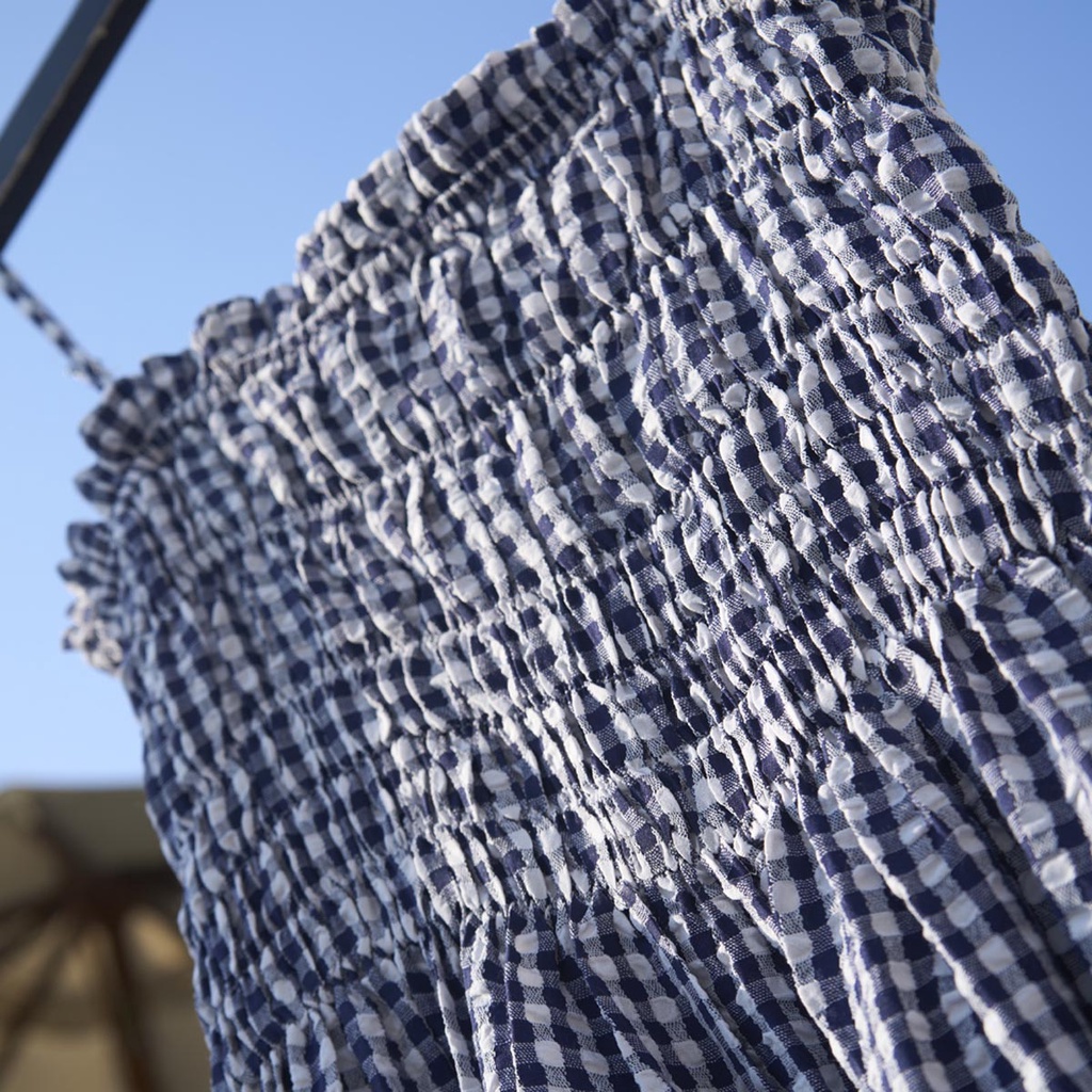 Đầm dây midi mocking thân trên xoè 3 tầng thời trang GAGO hoạ tiết caro xanh đen GG4287 GG4260