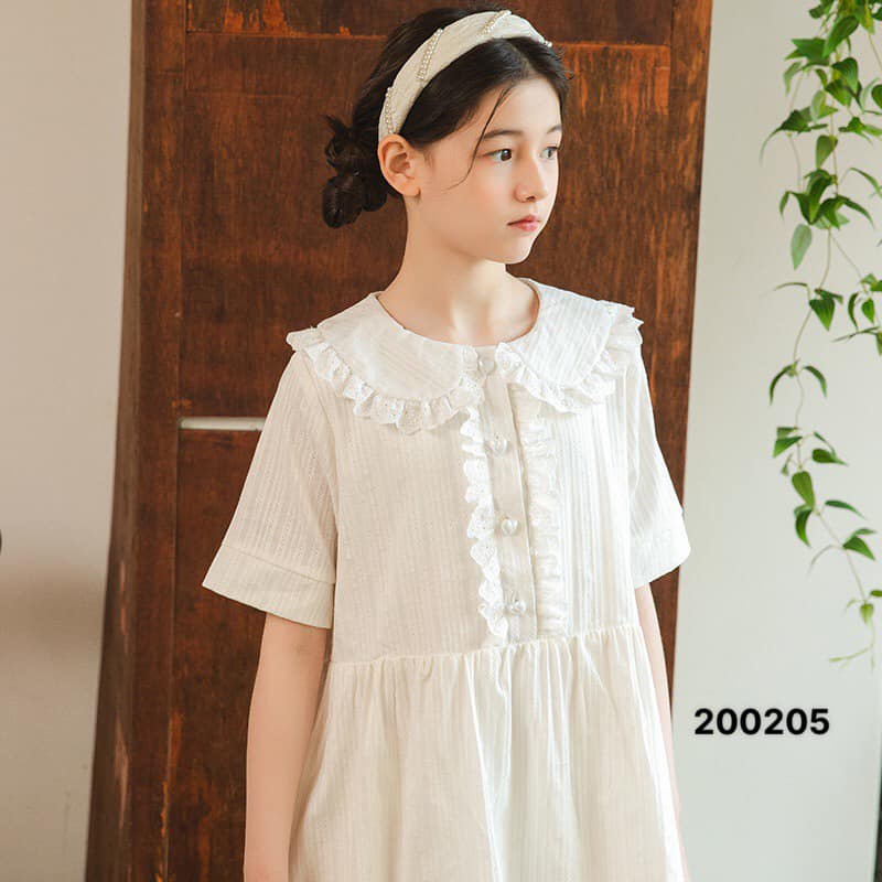 Váy đầm thô trắng bé gái size 120-165 cm cổ sen có tay chất thô mềm mịn dành cho bé từ 23-45 kg mặc vừa