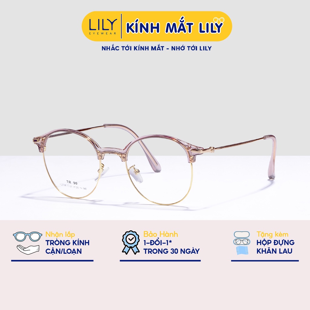 Gọng kính cận nam nữ LILYEYEWEAR mắt kính tròn gọng kính kim loại màu sắc thời trang 272336