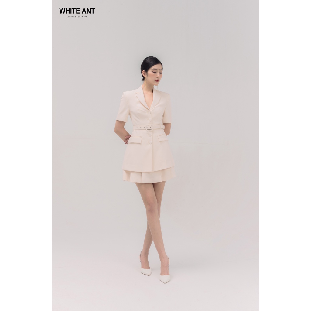 Áo Blazer Tay Ngắn Kèm Dây Đai Và Chân Váy Xòe Ngắn Trẻ Trung Nữ White Ant Hàng Thiết Kế Cao Cấp
