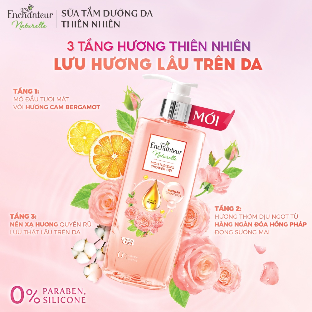 [HB GIFT] Sữa tắm dưỡng da Enchanteur Naturelle hương hoa hồng Pháp 510ML