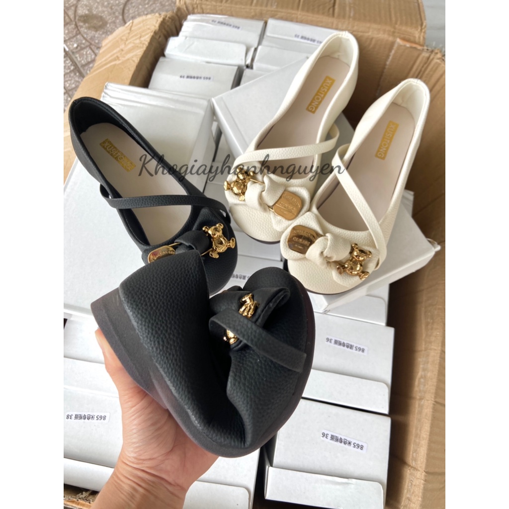 Giày bệt búp bê nơ gấu da mềm đế dẻo hàng QC