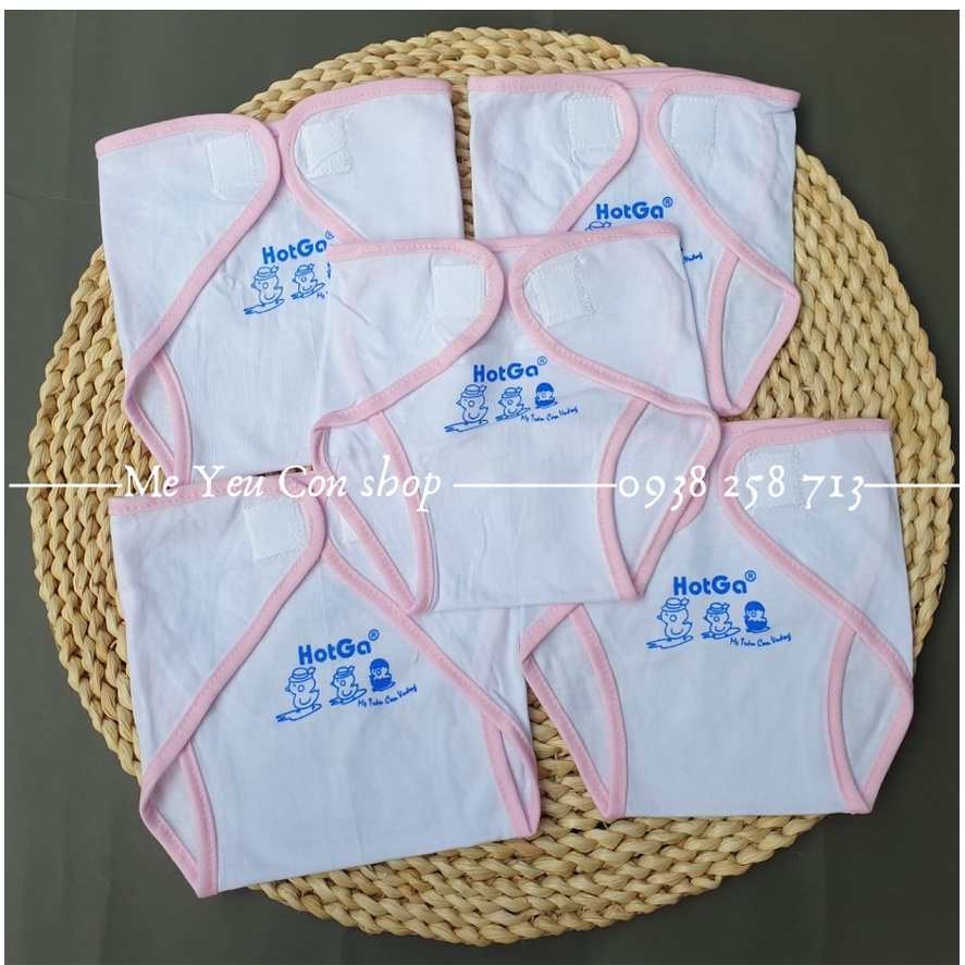 (3-9kg) Set 5 Tả Vải Dán Cotton Trắng Viền Màu HotGa Cho Bé Sơ Sinh