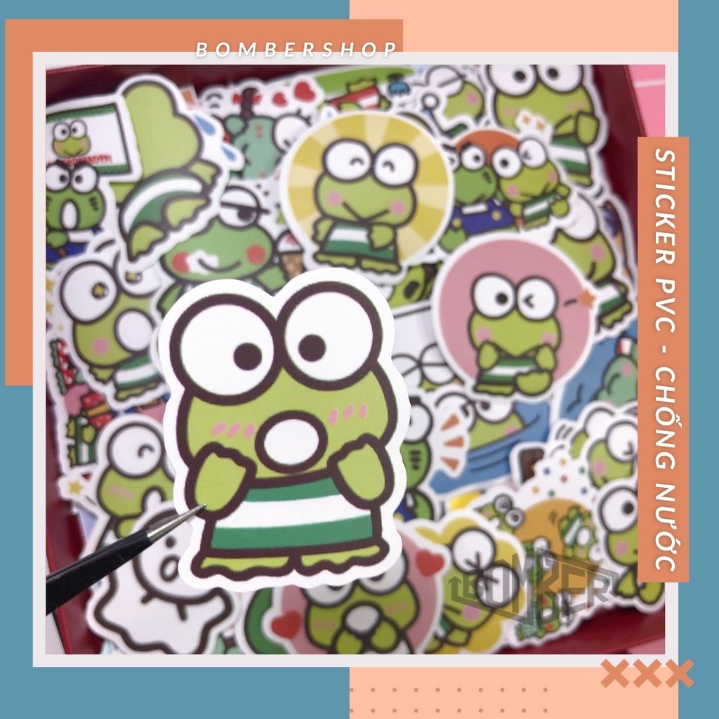 Set 20/40/60 sticker PVC Ếch xanh siêu cute - đậm chất Kawaiii trang trí laptop / nón