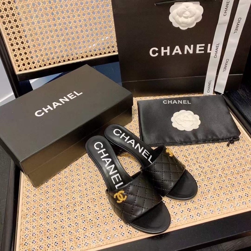 Dép cao gót chan.nel trắng- đen - kèm video thật