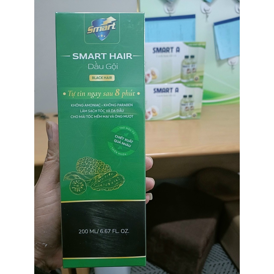 Dầu gội - Nhuộm tóc PHỦ BẠC SMART HAIR - Hai màu Đen và Nâu - Hương thơm dịu nhẹ và màu tự nhiên. Kèm Hàng Tặng.