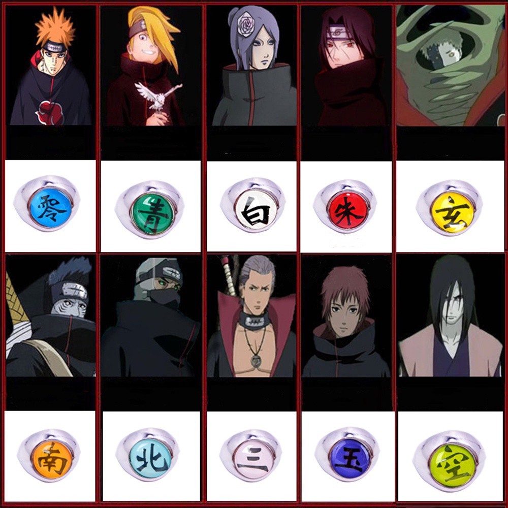 Nhẫn phong cách anime Akatsuki Itachi Pain Orojimaru Zhu nhiều màu tùy chọn cho nam nữ