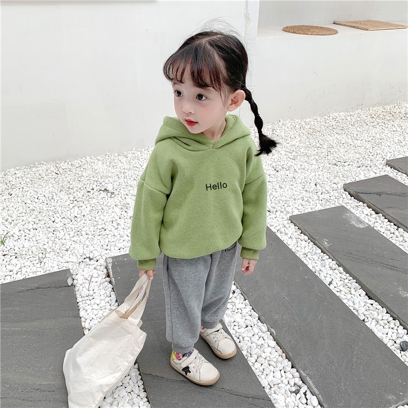 SUPER KIDS Áo Hoodie Màu Trơn In Chữ Phong Cách Hàn Quốc Thời Trang Thu Đông Cho Bé Trai Và Gái quần áo trẻ em