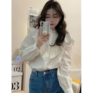 Áo Sơ Mi Nữ Cổ Tròn Viền Ren Tay Bồng Ullzzang (ẢNH THẬT+VIDEO)