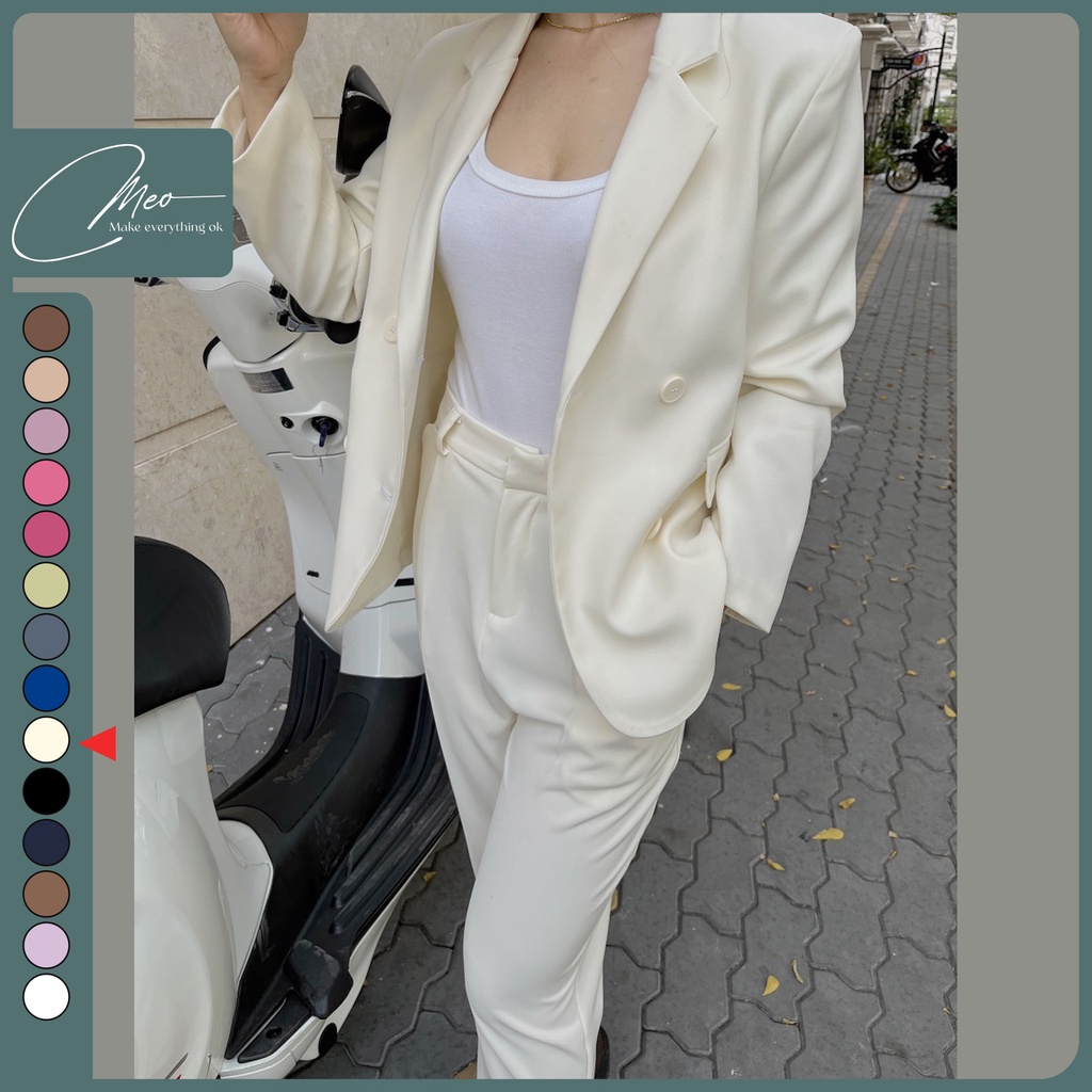 Áo blazer nữ áo vest dài tay màu trắng kem | BigBuy360 - bigbuy360.vn