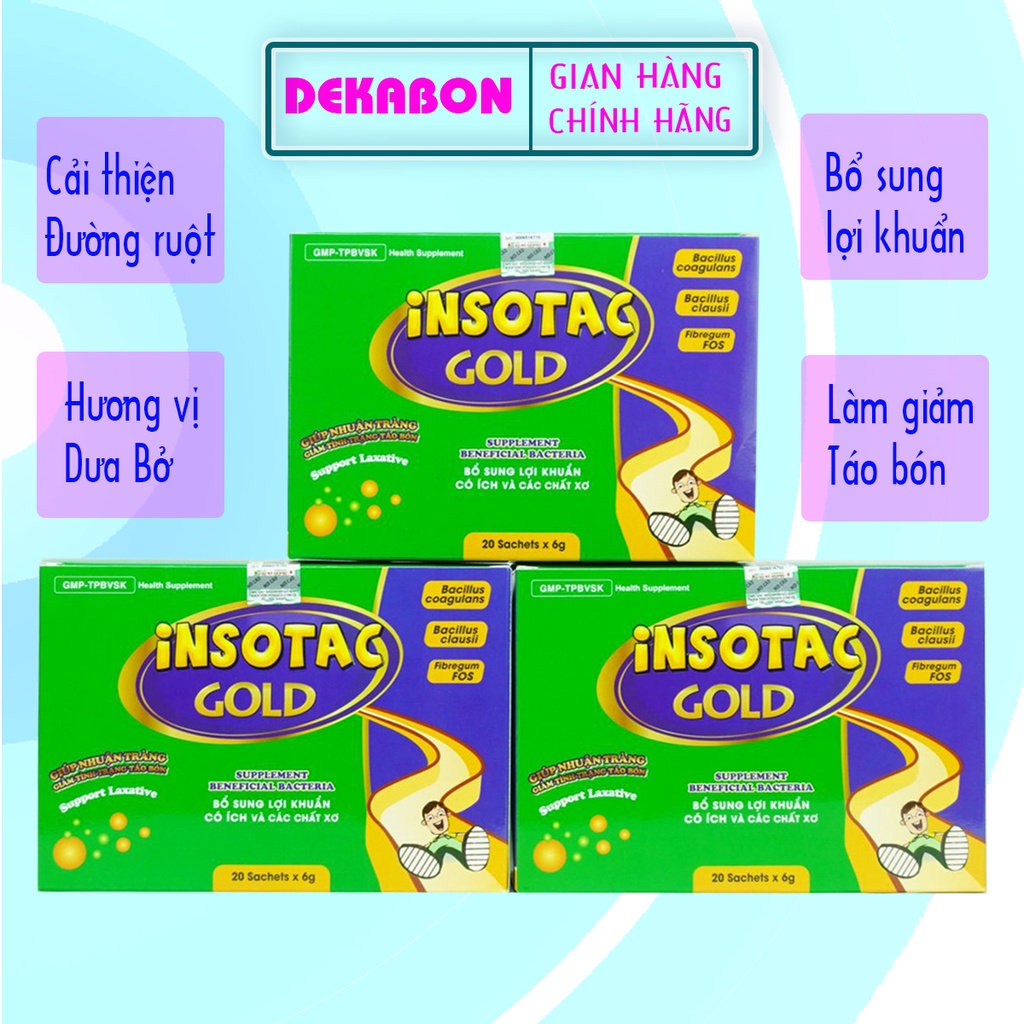 Bột lợi khuẩn INSOTAC GOLD 20 gói/hộp - Bổ sung lợi khuẩn giúp nhuận tràng, táo bón, giúp cải thiện đường ruột cho trẻ