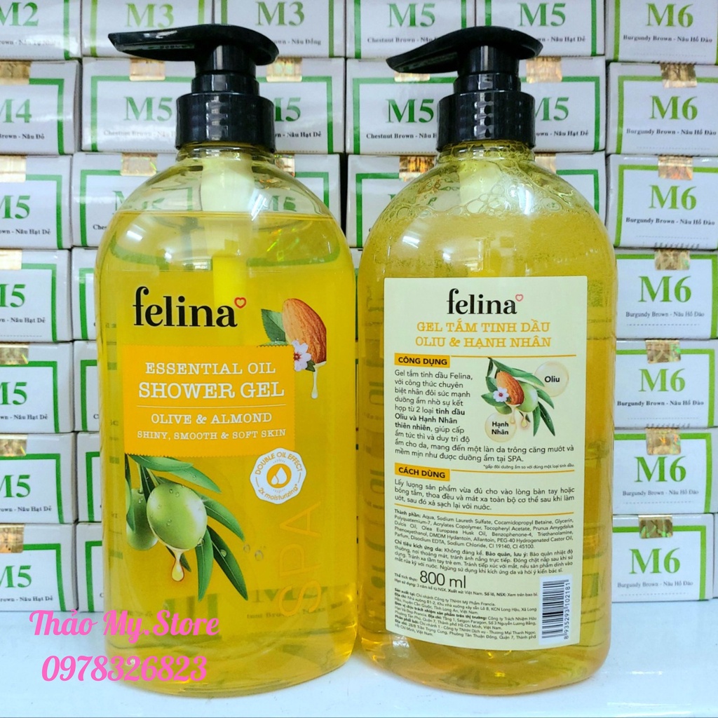 Sữa Tắm Dưỡng Thể Dạng Gel Felina Home Spa 800ml tinh dầu Oliu & Argan dưỡng ẩm giúp da mềm mịn