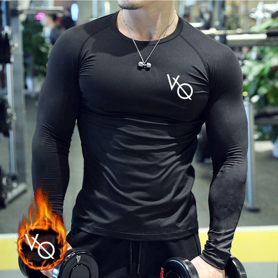 Áo Thể Thao Nam VQ Sport thun lạnh tập gym cổ tròn dài tay vải thoáng mát co giãn chuẩn form nhiều màu