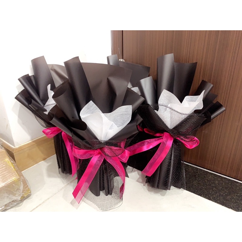 Cốt hoa 1 bông gói giấy đen mix lưới đen