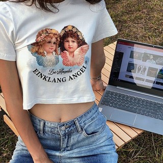 Áo phông croptop tay ngắn ôm body in hình thiên thần dễ thương 617 FIORI STORE