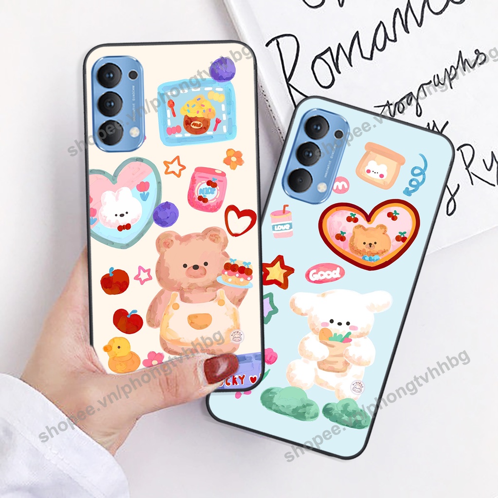 Ốp lưng Oppo Reno4 / Reno4 Pro / Reno 4 GẤU DÂU chi bi hoạt hình cute siêu rẻ