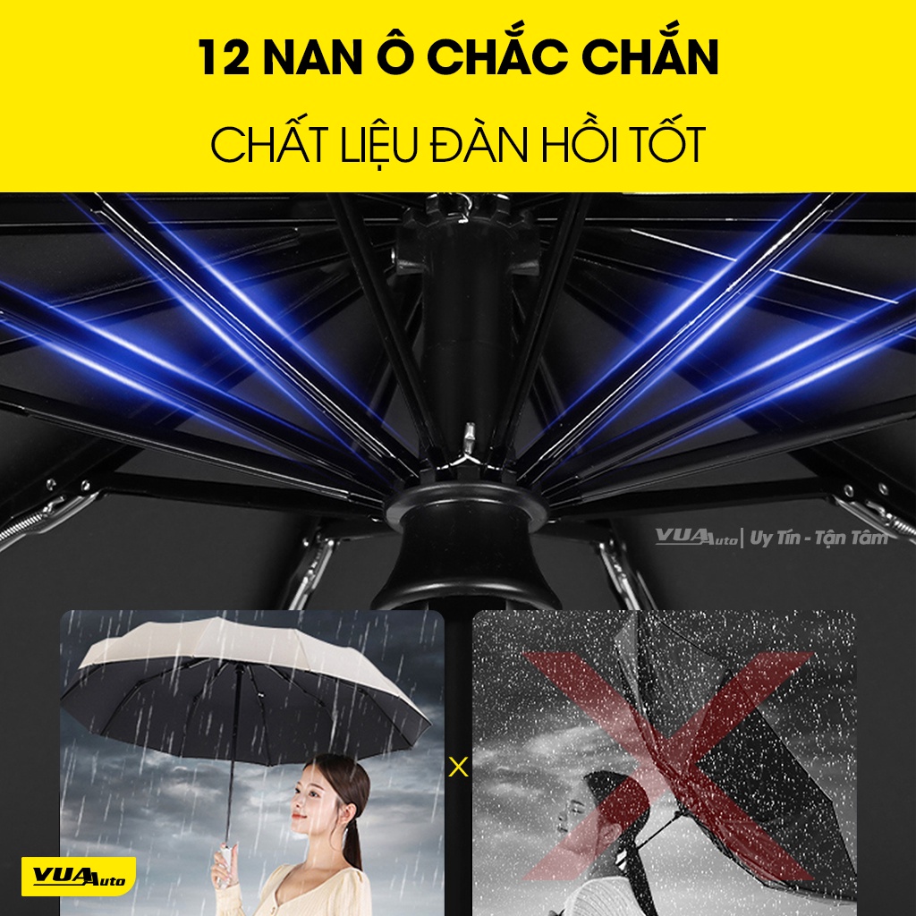 Ô dù tự động che mưa nắng 12 nan gấp nhỏ gọn cầm tay bấm nút đóng mở 2 chiều chống UV chống thấm cho ô tô Vuaauto