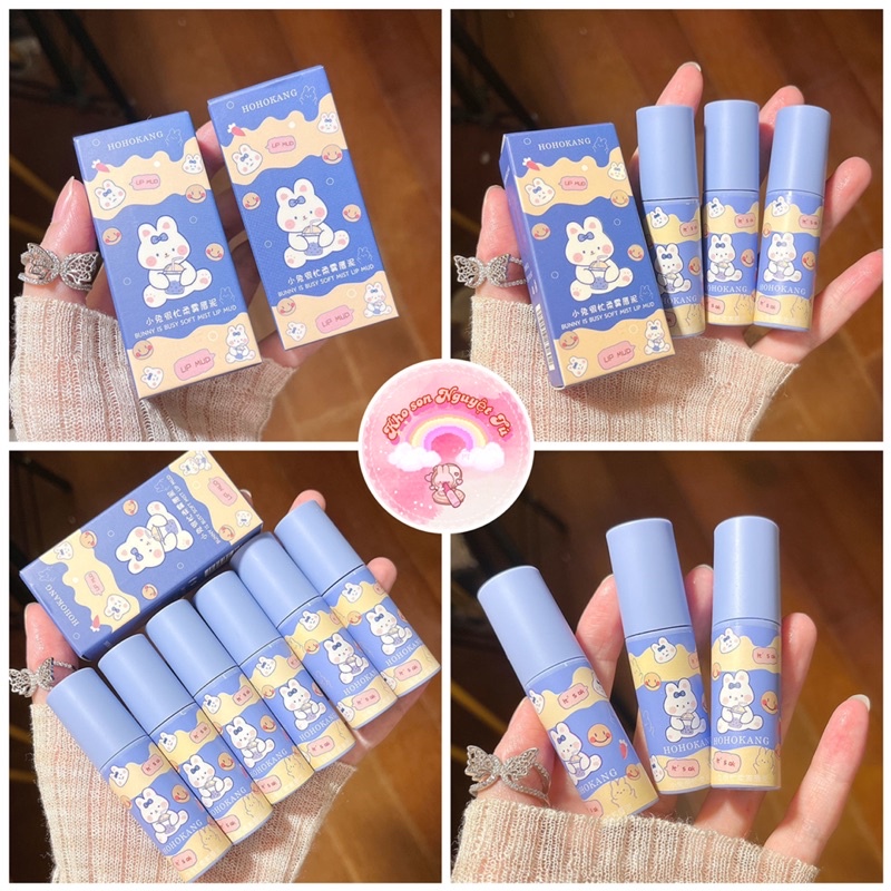 Son kem Hohokang Lip Mud thỏ xanh đáng yêu trang điểm môi mềm mịn