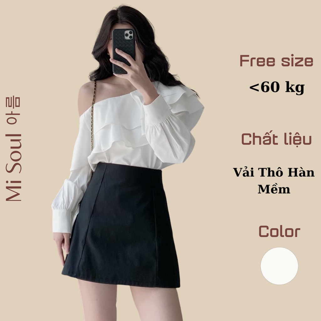 Áo Lệch Vai Bèo Ngực Dài Tay Cổ Bèo Tiểu Thư Misoul, Áo Sơ Mi Trễ Vai Phối Dài Tay Kiểu Công Sở Mặc Đi Làm 151