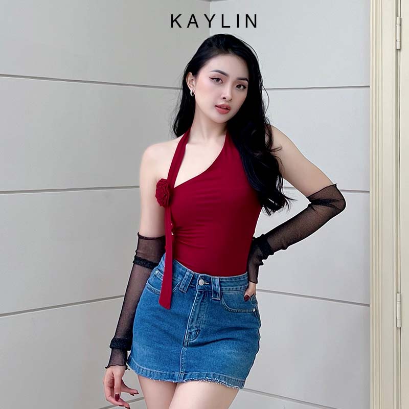 Áo thun KAYLIN freesize kiểu chéo vai phối hoa phong cách N1974