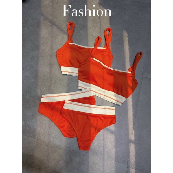 Bikini cam viền trắng năng động-Komistore