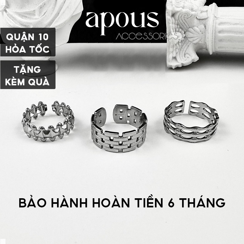 Nhẫn nam nữ Thời trang Freesize N070 - Thép Titan - Phụ kiện trang sức Unisex Apous