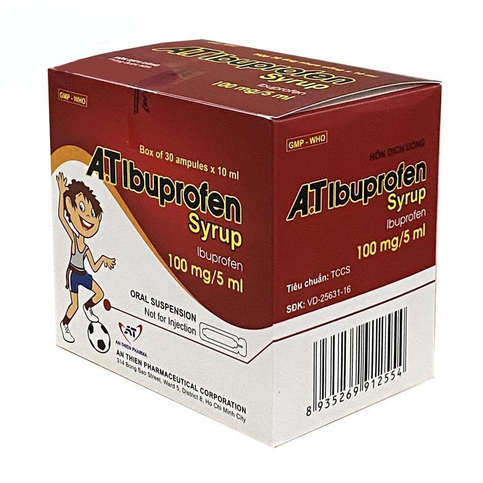 A.T Ibuprofen Syrup 100mg/5ml hộp 30 ống nhựa x 10ml An Thiên