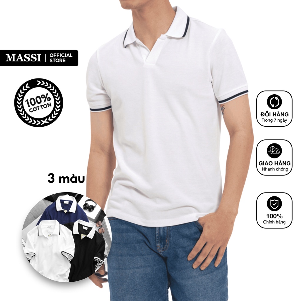 Áo Polo MASSI chất liệu vải co giãn, kẻ sọc cổ áo - POLO MASSI 15 | BigBuy360 - bigbuy360.vn