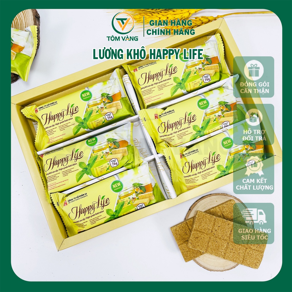 Lương Khô Happy Life - Hộp 420g - Công Ty Cổ 22 Bộ Quốc Phòng - Tôm Vàng