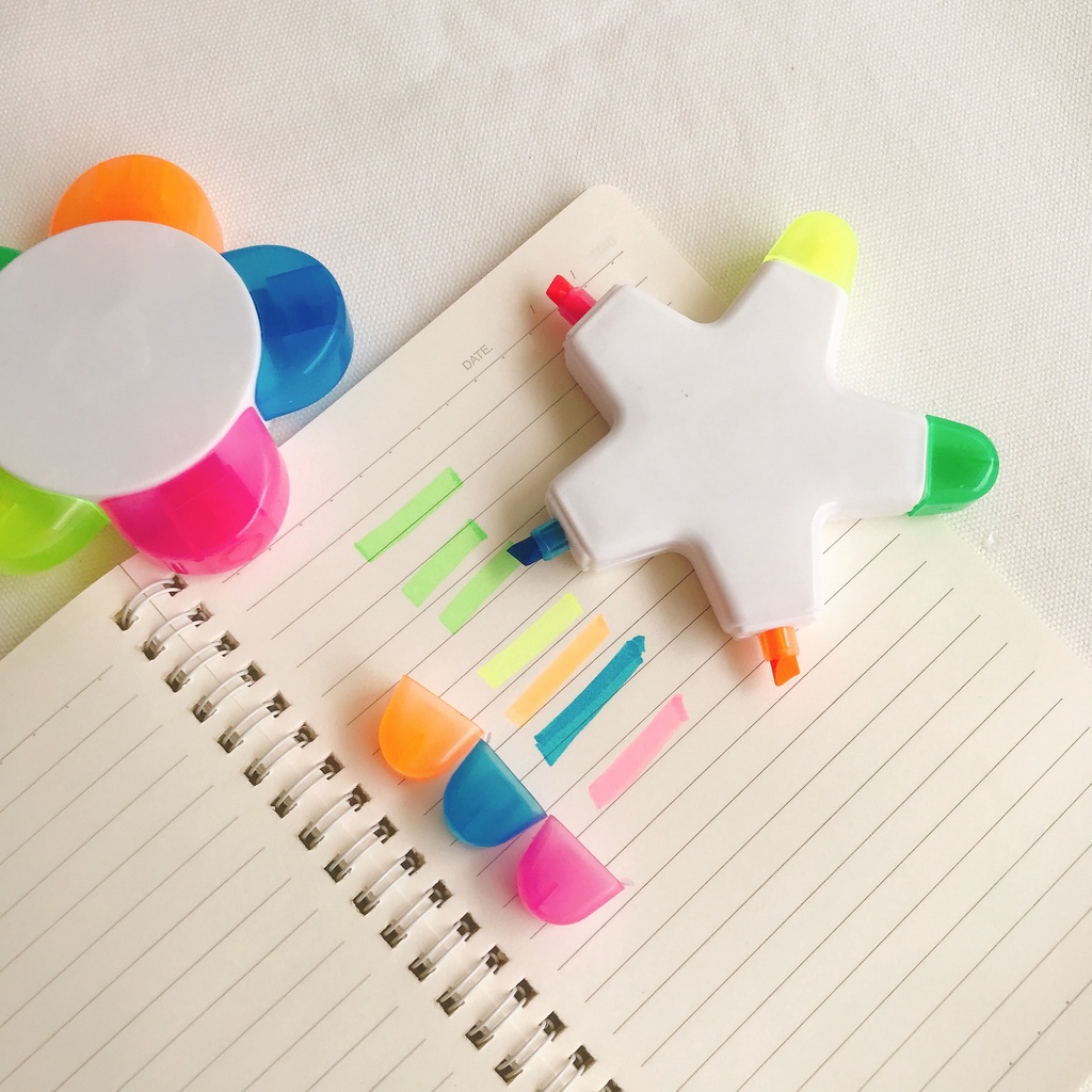 Bút highlight, bút dạ quang 5 màu hình ngôi sao, bông hoa 5 cánh