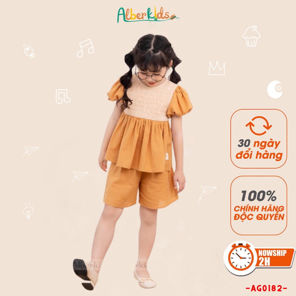 Sét đồ bé gái Alberkids cộc tay cách điệu cho bé gái 5,6,7,8,9,10,11,12 tuổi AG0182