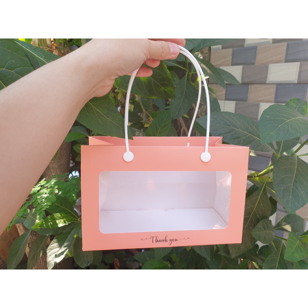 25 cái - Túi giấy mặt kiếng mica đựng yến, saffaron, quà tặng - Mẫu 60S Cam