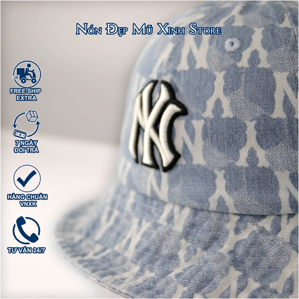 NÓN LƯỠI TRAI & Bucket MLB JEAN WAX KOREA , chất vải jean xanh phối monogram trắng, thời trang chính hãng cao cấp