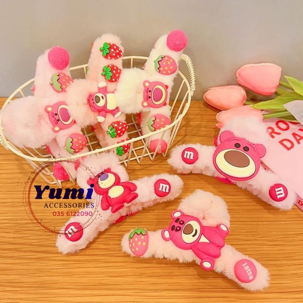 Kẹp Tóc Càng Cua Phủ Lông Gấu Lotso, Gấu Dâu Tây nữ hot trend Hàn Quốc dễ thương