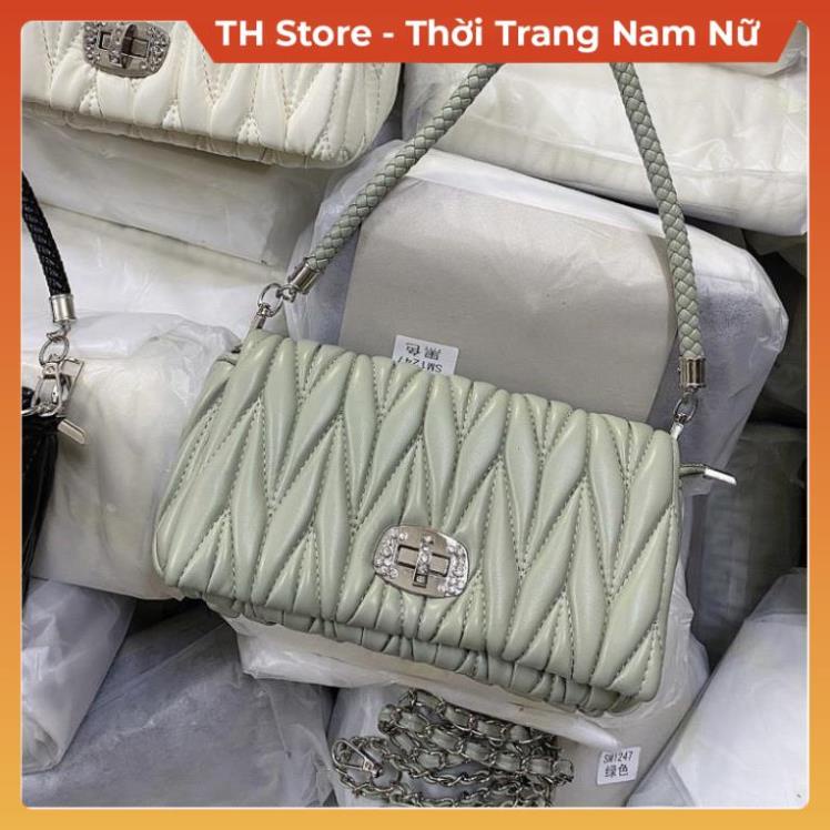 Túi xách nữ đeo vai kẹp nách da phồng vân lá kim , Túi sách đeo chéo màu đen trắng xanh du lịch thời trang TH Store