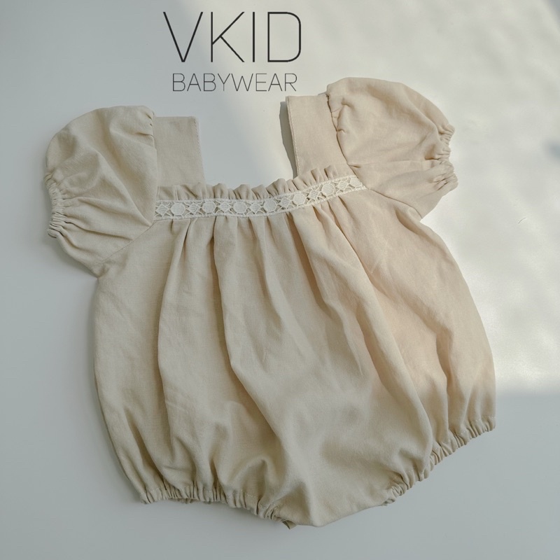 V25 Bodysuit nhún ngực pha ren tay bồng điệu đà cho bé gái size 5-13kg chất thô cara mềm mát
