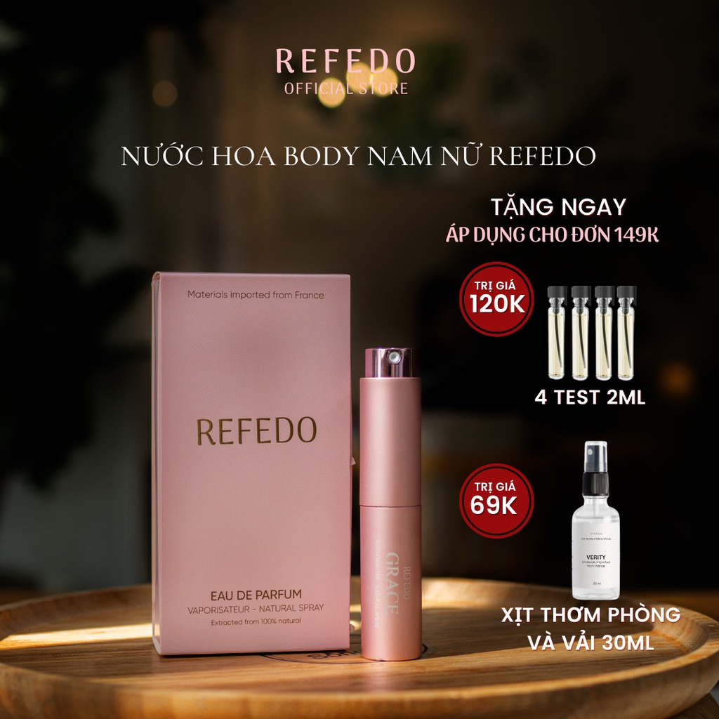 Nước hoa nữ chính hãng thơm lâu Refedo Grace 10ml dạng lăn xịt khắc tên Tinh dầu thơm mini lưu hương lâu mùi ngọt