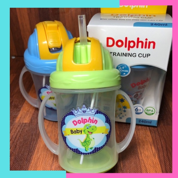 Bình nước cho bé bình nước có ống hút bình tập uống cho bé 200ml - 240ml Dophin bình nước
