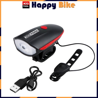 Hình ảnh Đèn xe đạp thể thao Happy bike Kiotool siêu sáng có còi pin sạc usb