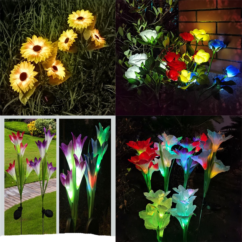 Đèn LED kiểu hoa cúc hoa lyli hoaá hướng dương hoá hồng dùng năng lượng mặt trời chống thấm nước trang trí ngoài trời