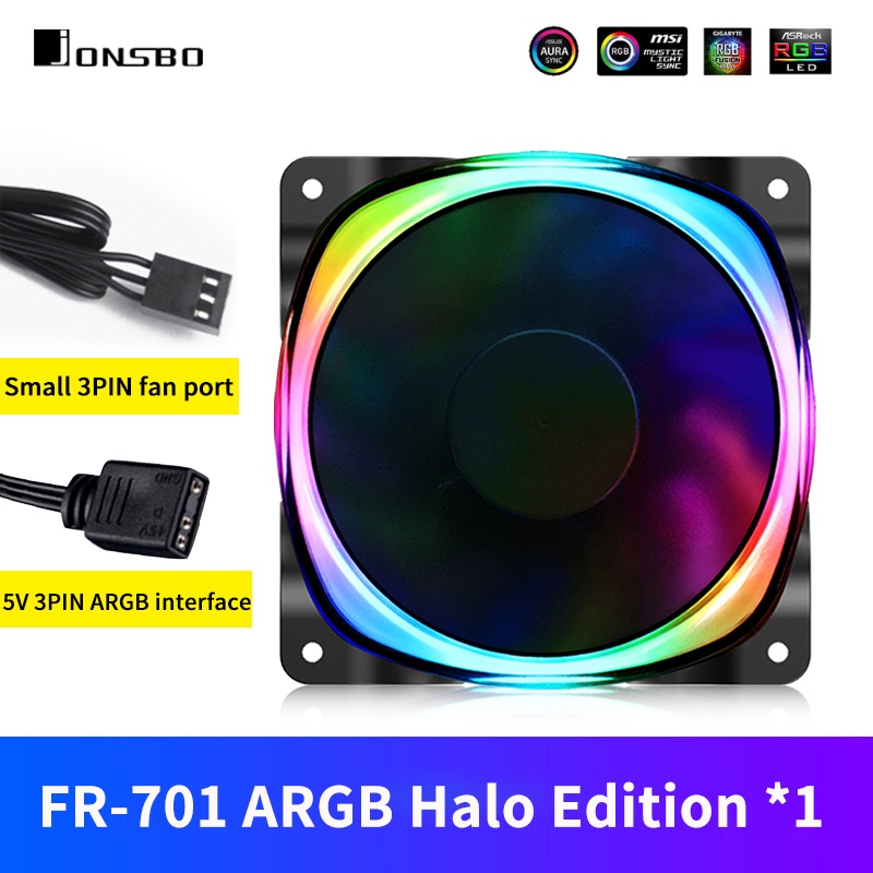 JONSBO Quạt Tản Nhiệt FR-701 ARGB Symphony Halo Edition 120mm Không Ồn Độ Cao 3PIN+Lớn 4pin