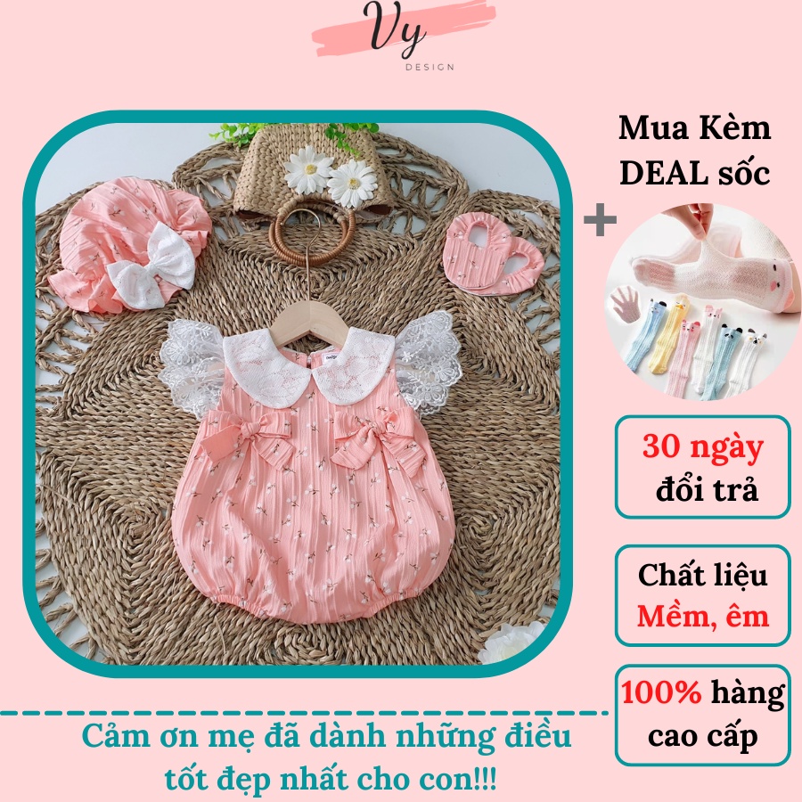Đồ Sơ Sinh Bé Gái Bé VY DESIGN. Bodysuit Cho Bé Gái 0 12 Tháng, Kèm Mũ Và Vớ, Chất Mát, Body Đầy Tháng