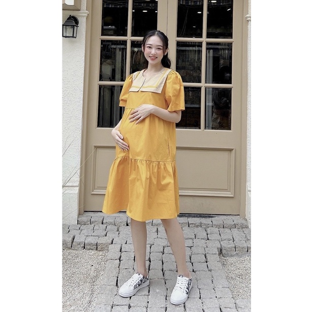Đầm suông bầu 3 tầng viền bèo cổ thuỷ thủ nhẹ mát Miro Fashion