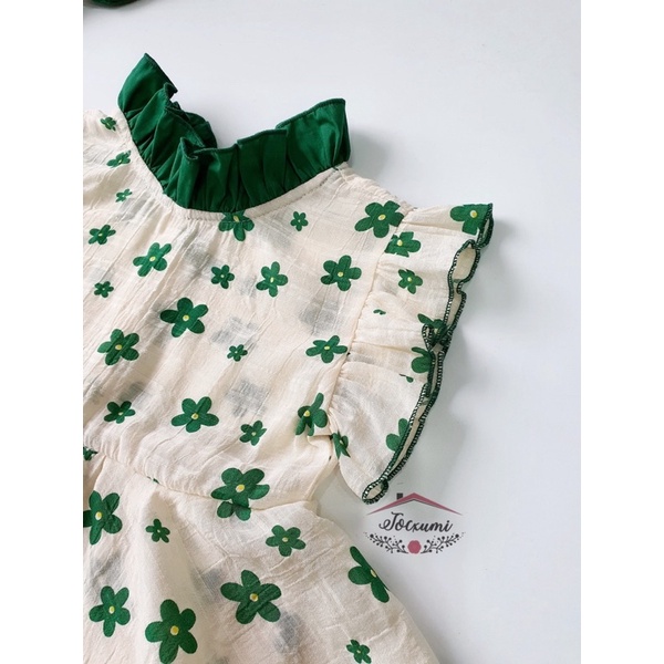 Bộ liền thân váy cánh tiên hoa xanh cao cấp - Tocxumi