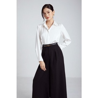Sơ mi lụa công sở nữ, áo kiểu giấu khuy vải lụa ngọc trai cao cấp