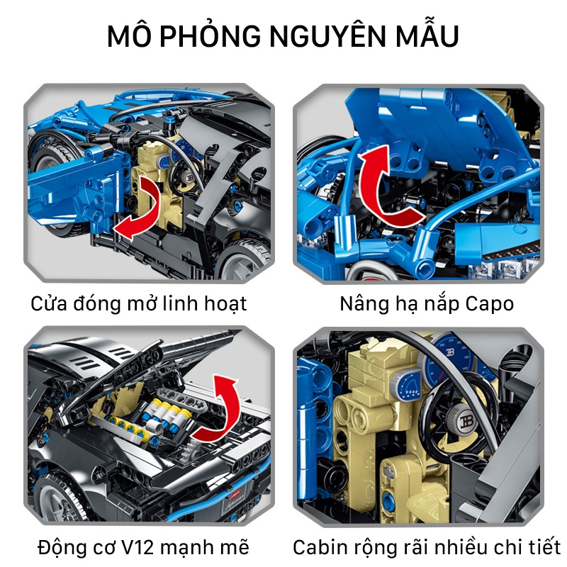 Bộ đồ chơi lắp ráp mô hình xe đua Bugati Chiron Limited TC1299, Xếp hình đồ chơi thông minh cho bé